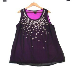 Lane Bryant Womens Plus Size 18 Purple Sleeveless Embellished Chiffon Overlay To